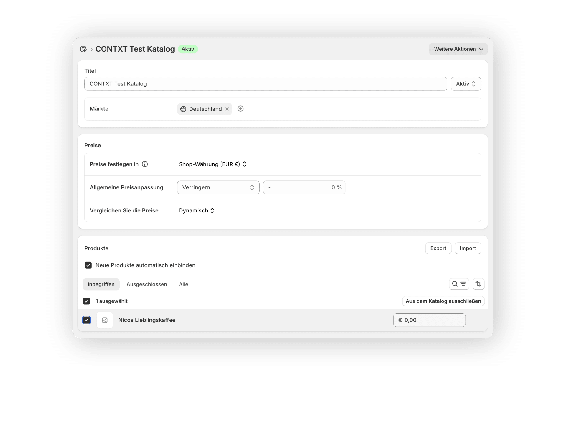 Katalogdetails eingeben bei Shopify