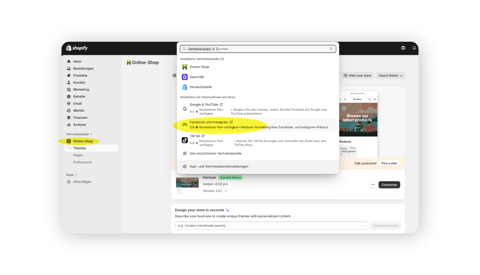 Shopify-Katalog mit Facebook und Instagram verbinden