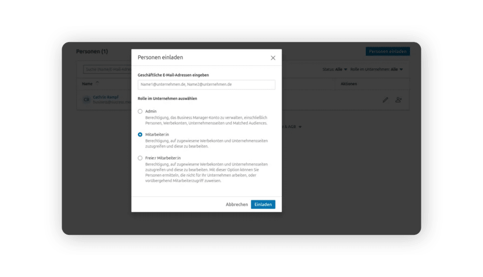 LinkedIn Business Manager - Mitarbeiter einladen
