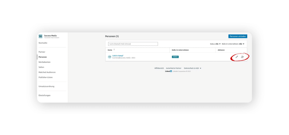 LinkedIn Business Manager - Person bearbeiten