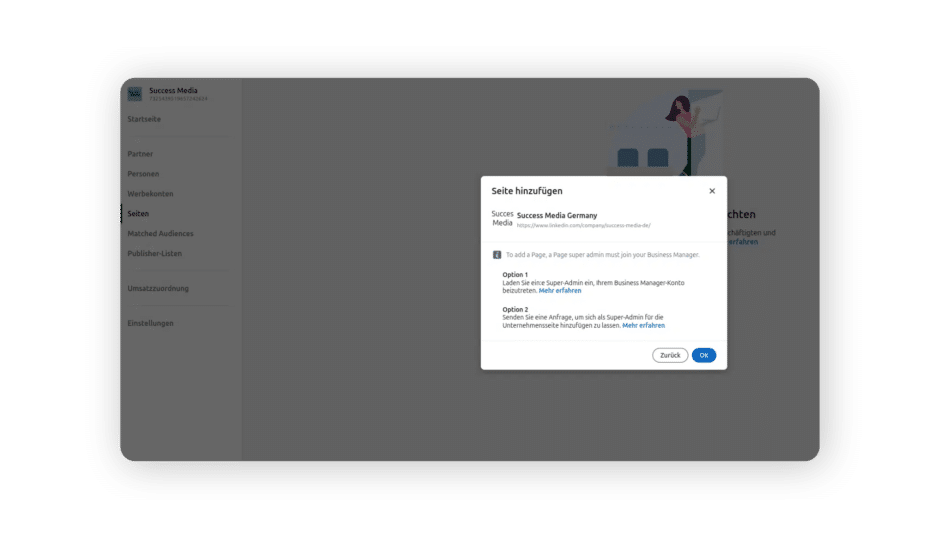 LinkedIn Business Manager Seite hinzufügen