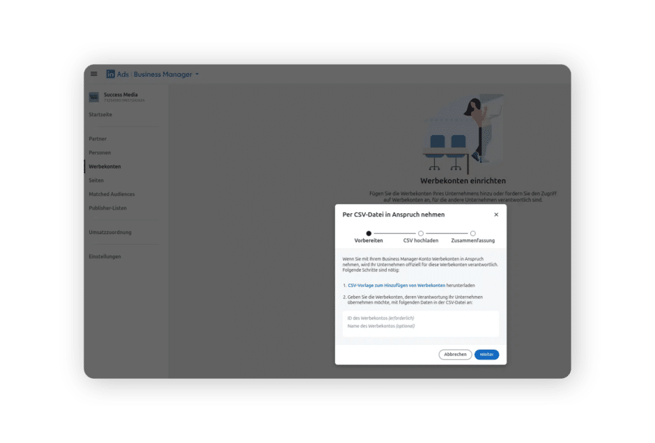LinkedIn Business Manager Werbekonto verknüpfen CSV