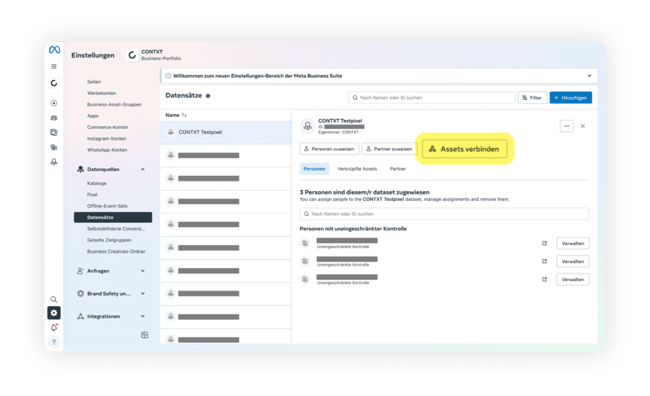 Meta Business Manager Datensätze verbinden