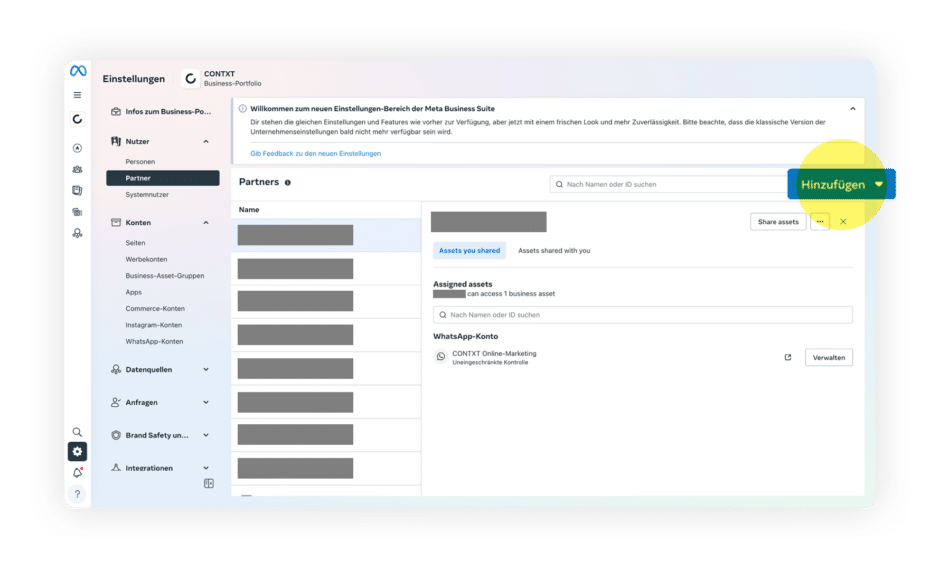 Meta Business Manager Partner hinzufügen