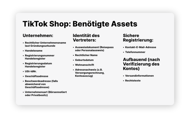 TikTok Shop einrichten Übersicht Assets