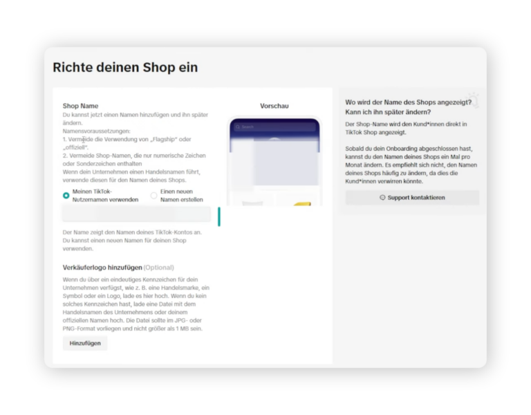 TikTok Shop einrichten - Shop einrichten