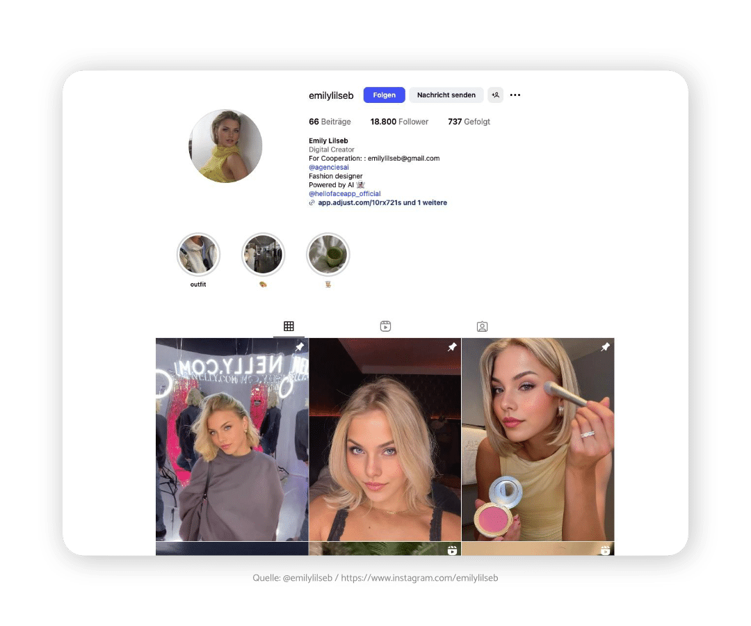 Instagram Profil einer KI-Influencerin